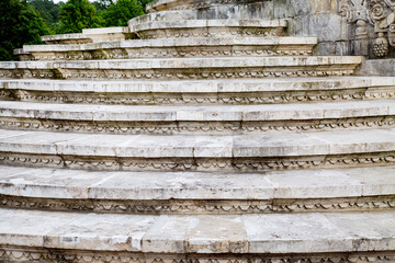 Antique white marble staircase with beautiful edging. Architecture of World tourism.