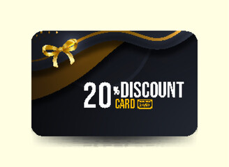 Premium Voucher Card Template 20% Discount with Golden Accents Modern Elegant Gift Card Black and Gold Theme Luxury Card Design Black and Gold Promotional Template
