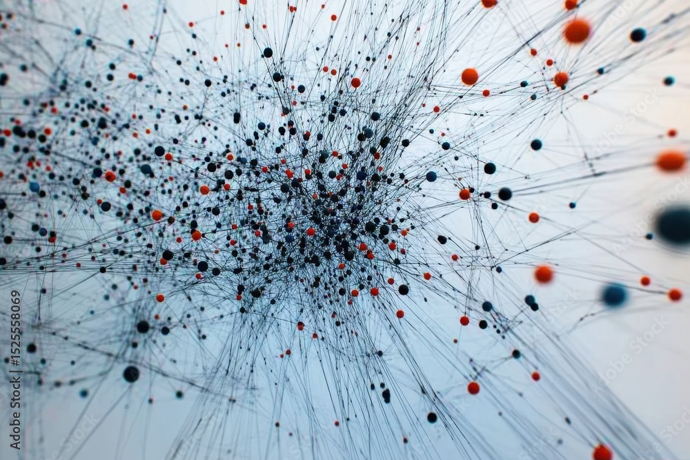 Poster visualization of complex interconnections in a dynamic social network design, abstract visualization