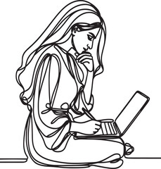 Elegant One Line Drawing of Woman at Work

