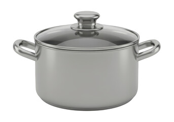 A stainless steel pot with a glass lid, isolated on transparent background