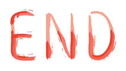A red watercolor painting of the word end with brush strokes on a white isolated background art