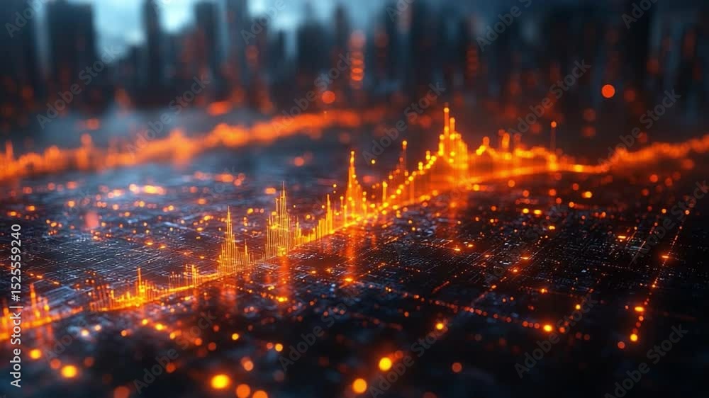 Aufkleber Data-Driven Metropolis: A striking digital visualization of a city, with illuminated data streams flowing across the cityscape, symbolizing the essence of a data-driven world. 