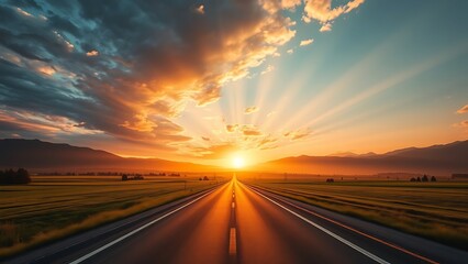 sunset on the road highway afternoon