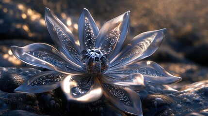 Glass Flower on Dark Stones: Digital Art