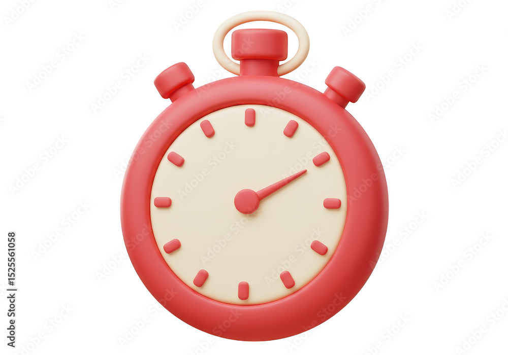 Poster a 3d render of a red stopwatch with a creamcolored face, isolated on transparent background