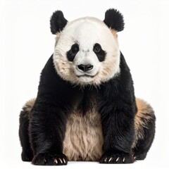 Obraz premium Cute playful panda bear over white background