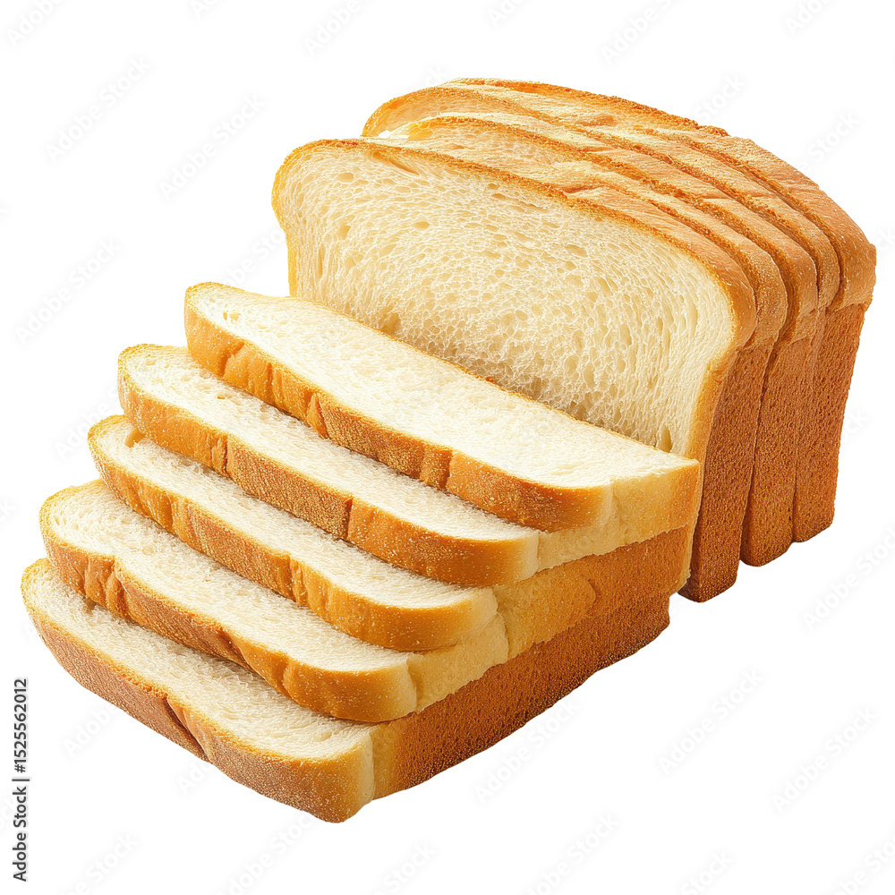 Poster sliced bread displayed on a transparent background showcasing soft texture and golden crust, sliced 