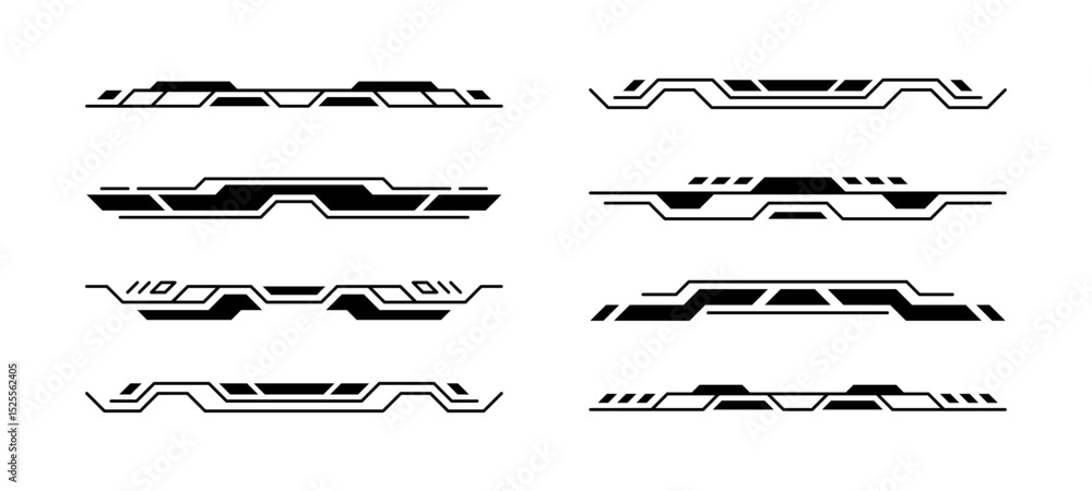 Poster Set of black hud vector elements. Futuristic graphic user interface frame for digital display technology and sci fi design. Vector graphics.
