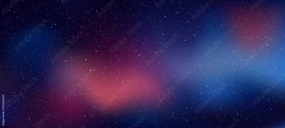 Poster Abstract space background with stars and colorful nebula. Digital sky texture for futuristic concept. Design for universe or deep space banner. Vector graphics.