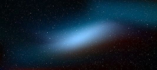 Cosmic starry sky with blue and red nebula. Abstract outer space background. Universe landscape with stars for astronomy concept. Vector graphics.