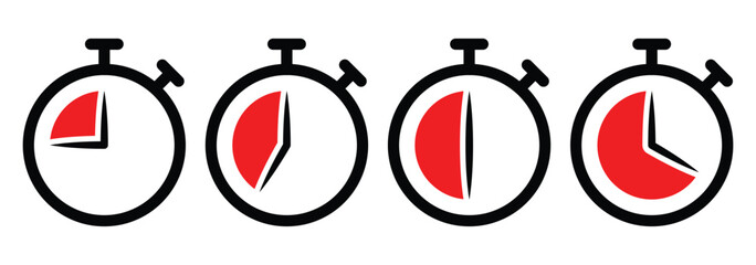 Set of timer, clock flat icon. Countdown timer symbol icon set. Watch icon. Vector illustration
