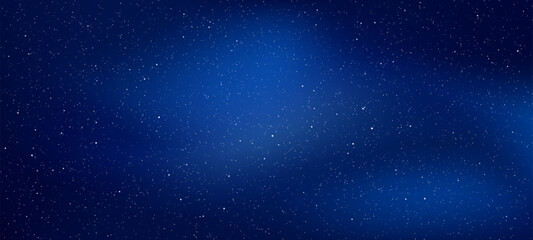 Deep blue sky with countless scattered stars and shimmering cosmic dust. Night universe background for astrophysics and science. Vector graphics.