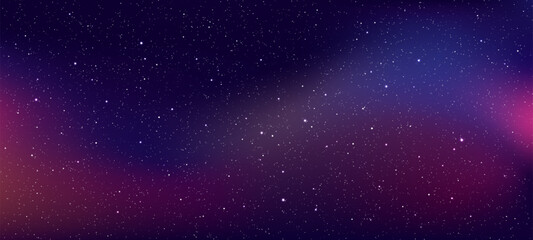 Dark blue night sky with shining starfield and bright nebula. Cosmic deep space landscape for science and astronomy backdrop. Vector graphics. © hiten666