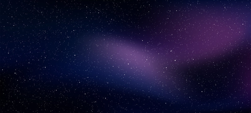 Fototapeta Deep blue and purple space galaxy background with many stars. Night sky universe dark exploration with stardust. Vector graphics.