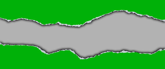 Ripped green paper on grey background