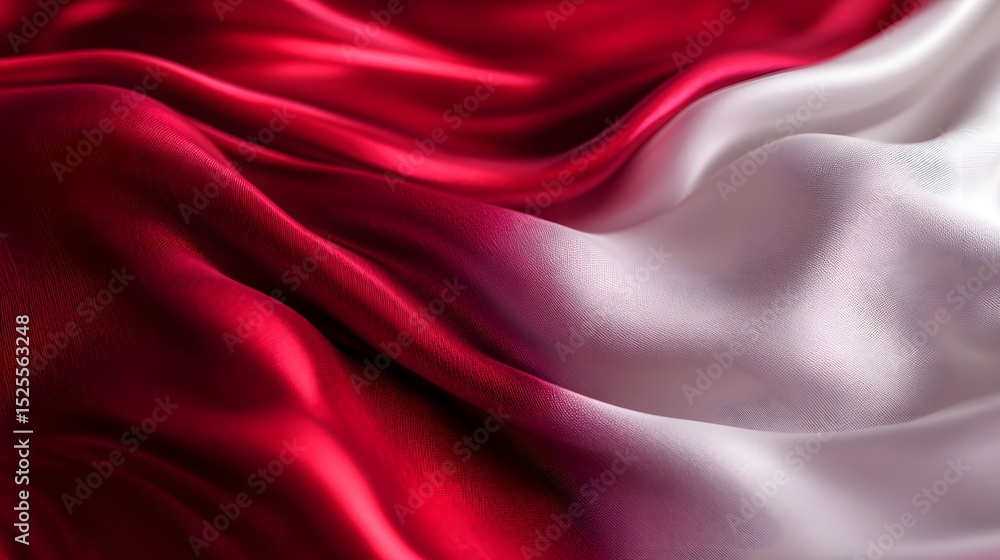 Poster elegant red and white fabric waves softly, creating a luxurious and inviting texture. the subtle sha