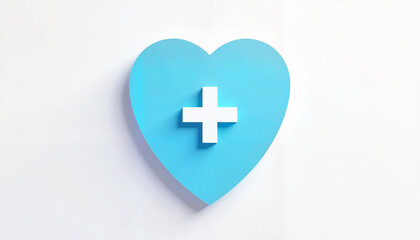 Obraz premium Blue heart shape with white medical cross on a neutral background 