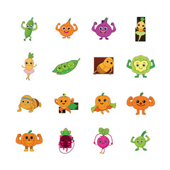 Obraz premium sat cartoon Vegetable and Fruits