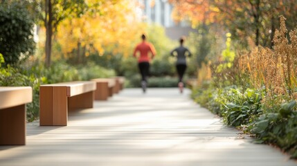 Obraz premium People jogging in autumn park pathway 