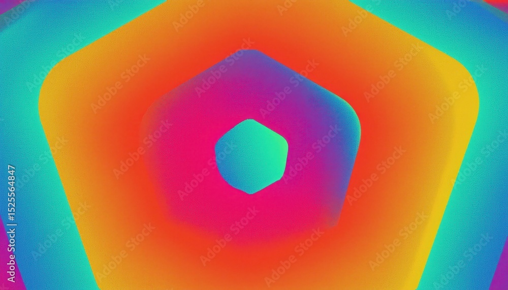 Poster vibrant layered hexagon tunnel in rainbow gradient with glowing neon texture for futuristic web desi