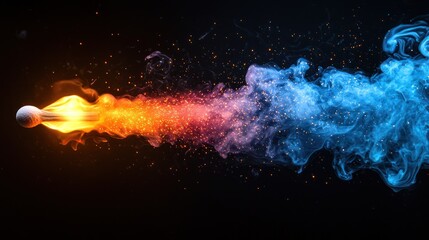 Fiery match ignites, creating contrasting smoke