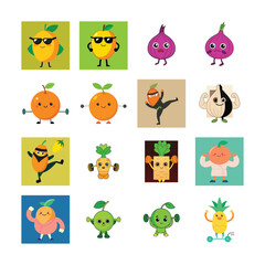 Obraz premium sat cartoon Fruits and Vegetable 