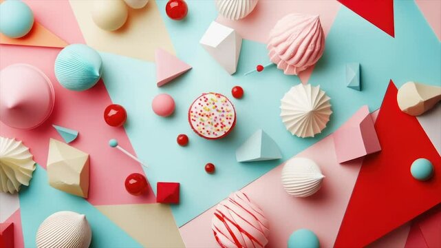 Colorful geometric shapes and sweets