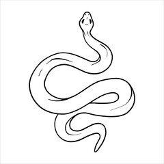 Black and white line drawing of snake. Vector illustration of a snake Pen and Ink Drawing. Sketch animal illustration. Minimal black and white line art design. Hand Drawn outline of snake. EPS10