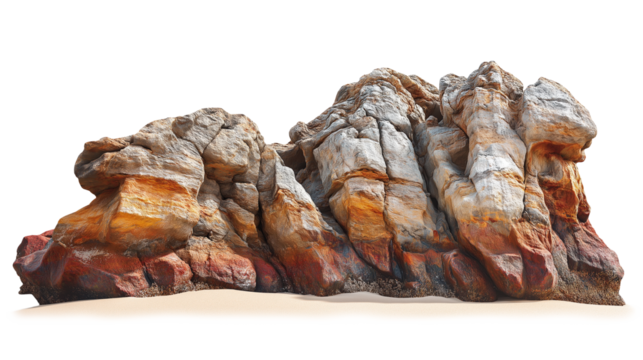 Natural rock formation on a sandy beach under bright daylight. Isolated on a transparent or white background, ideal for nature, travel, and coastal design themes.