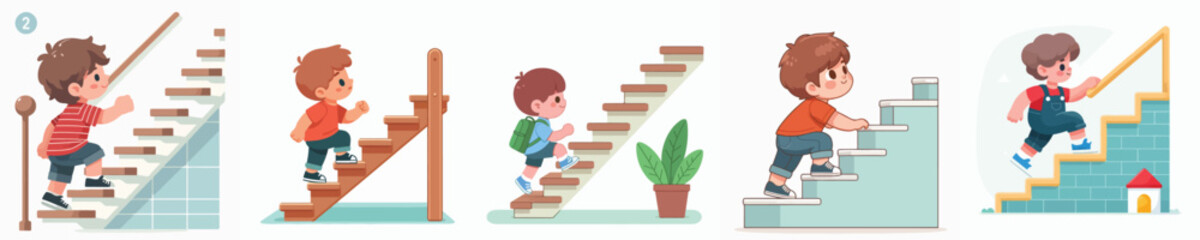 boy character vector climbing stairs © galang