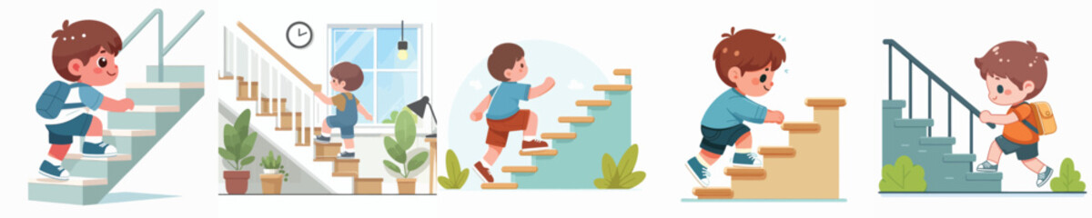 boy character vector climbing stairs