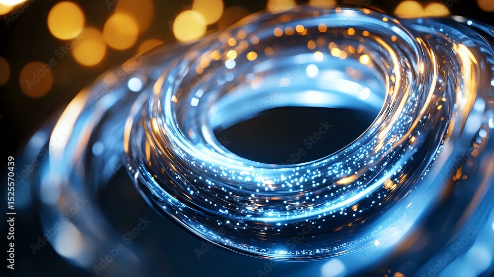 Aufkleber glowing blue spiral light trail with bokeh effect on dark background creates futuristic abstract com