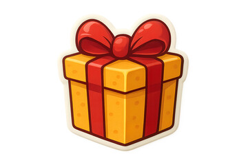 Obraz premium A cartoon illustration of a gift box with a red ribbon and bow on a transparent background