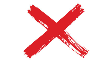 Obraz premium Red cross mark painted with brush strokes on a white background symbolizing rejection or cancellation mark 100