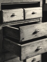 Vintage metal and wood storage cabinet with four drawers.