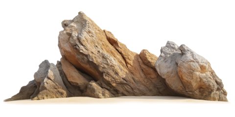 Natural rock formation on a sandy beach under bright daylight. Isolated on a transparent or white background, perfect for coastal, travel, and nature themes.