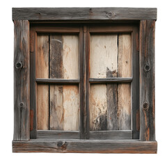 Old wooden window isolated on transparent or white background. Ideal for vintage, rustic, architecture, home design, restoration, and historical themes.