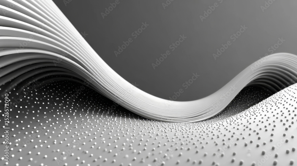 Poster abstract vector background with smooth shiny grey, gray waves and halftone