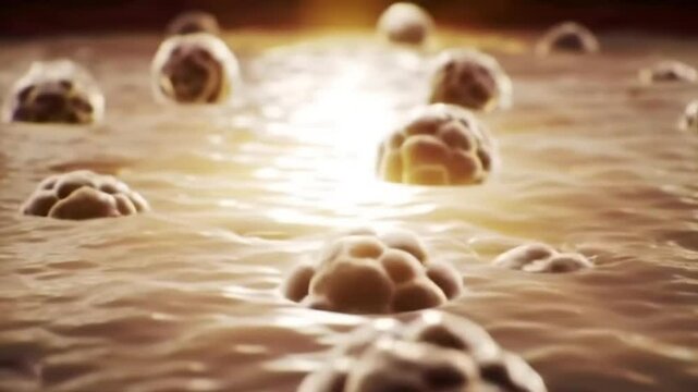 Microscopic Cellular Structures Golden Light Illuminated Biological Cell Formation