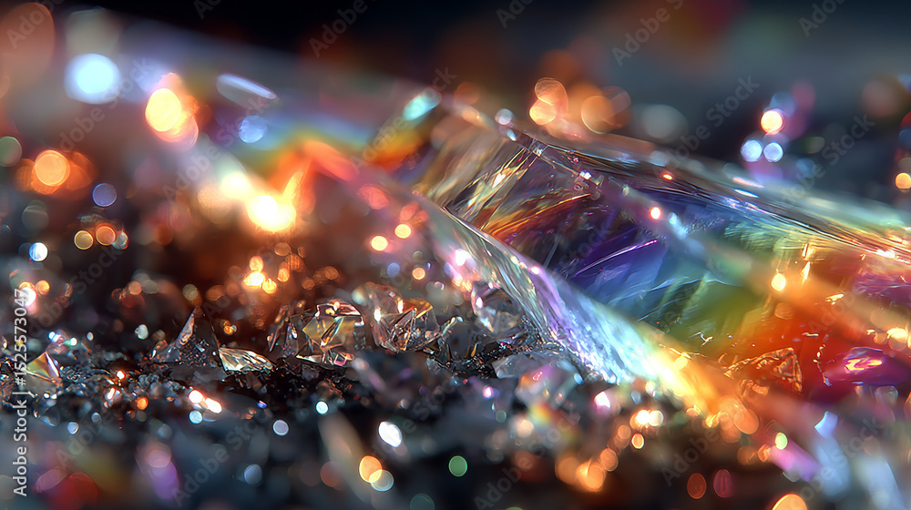 Poster crystal rainbow light flare overlay vector effect. diamond prism sparkle with optical iridescent ref