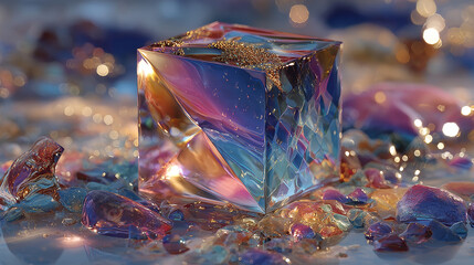 Crystal rainbow light flare overlay vector effect. Diamond prism sparkle with optical iridescent refraction texture. Abstract gem streak filter design. 3d realistic galaxy bright hologram shape