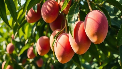 yellow and red mangoes in the tree