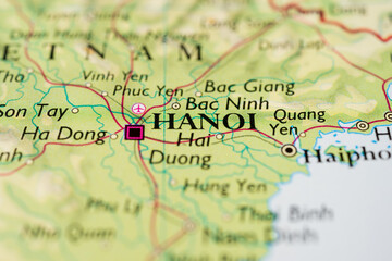 Detailed map view highlighting Hanoi Vietnam.