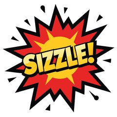 Comic Book Sizzle Explosion with Red, Yellow, and Black Outlines, Exclamation