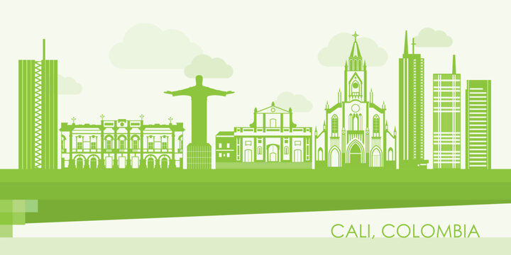 Green Skyline panorama of city of Cali, Colombia - vector illustration