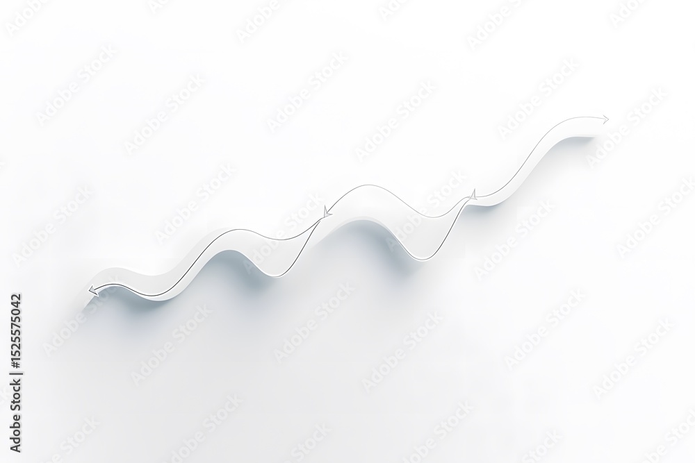 Poster abstract wave illustration in white tones, featuring smooth curves and arrows, representing dynamic 