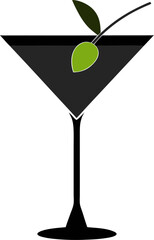 martini glass with green olives