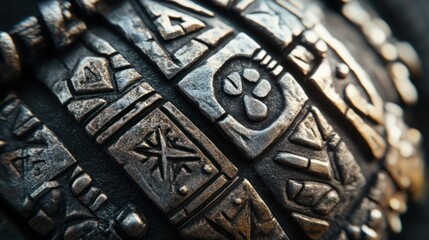 Intricate Carved Sphere: Ancient Symbols and Textures