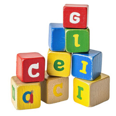 Colorful toy blocks spell letters on a bright Transparent background for playful learning activities, Colorful toy blocks with letters on PNG background